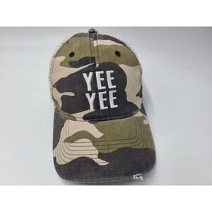 Yee Yee Camo Distressed Mesh Trucker Snapback Hat Cap Hunt Fish Men Green Beige